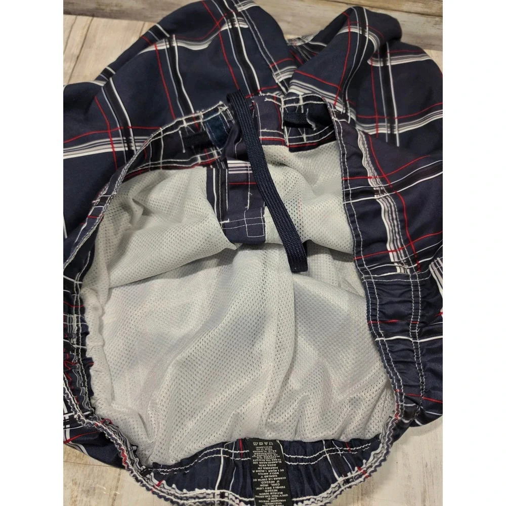 OP Ocean Pacific Mens Plaid Swim Trunks‎ Navy Blue Cargo Board Shorts L 36-38
